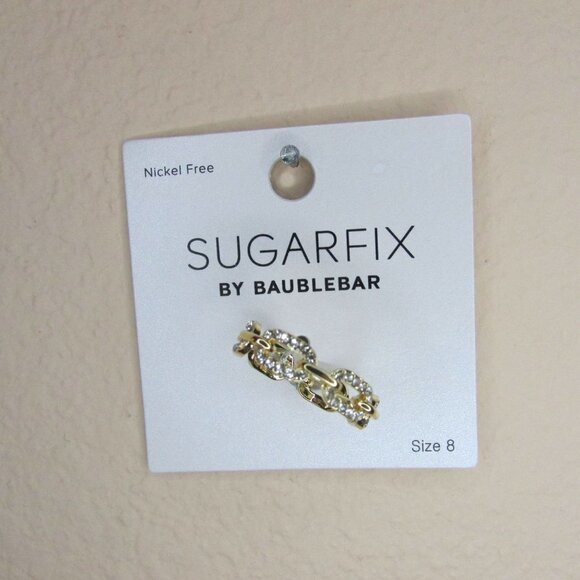 SUGARFIX by BaubleBar Crystal Link Chain Ring  Size 8  Gold - Picture 2 of 3